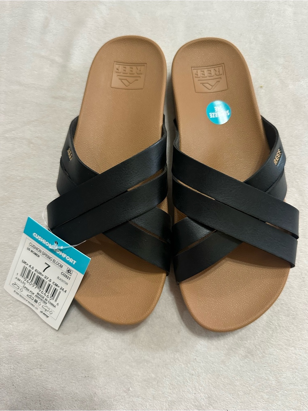 NWT! | REEF Womens Sandals, Black and Tan Cushion Spring Bloom